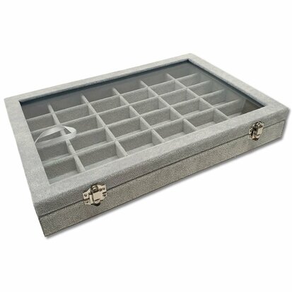 Jewelry box 36 compartments Gray with lid