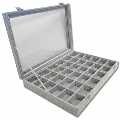 Jewelry box 36 compartments Gray with lid