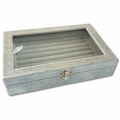 Ring box - gray - with lid - 23x15x5 cm - small