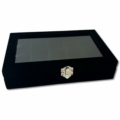 Jewelry box - 15 compartments - black - with lid - 23x15x5 cm