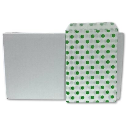 Papieren zakjes - doos a ca.1000 stuks - 10x16 cm - wit met groene stipjes - 40 gr/m2 / cadeauzakjes 