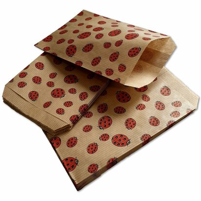 Paper bags - 1000 pieces - 10x16 cm - brown with ladybugs - 50 gr/m2 / gift bags Ladybug