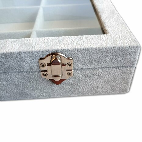 Jewelry box / Storage box Gray velvet with lid 12 compartments / jewelry display