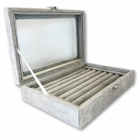 Ring box - gray - with lid - 23x15x5 cm - small