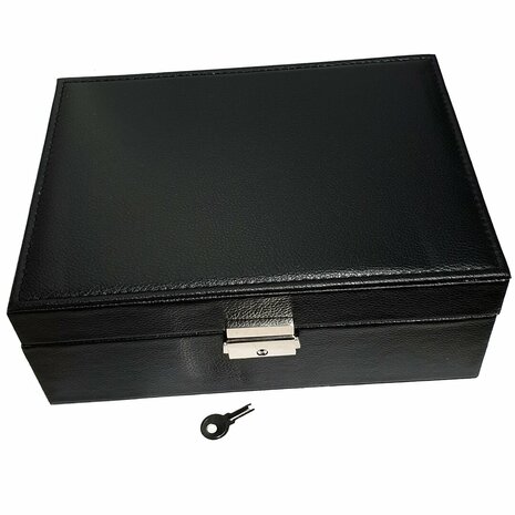 Jewelry box - 2 layers - with lock - Black leather look